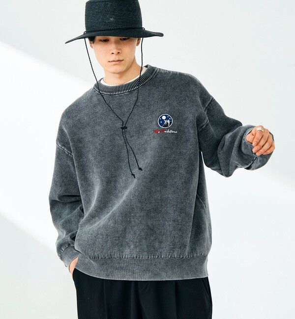 GLOSTER「【BOYエンブレム刺繍】Wフェイス フェードプルオーバーニット」|ニット・セーター|チャコールグレー
