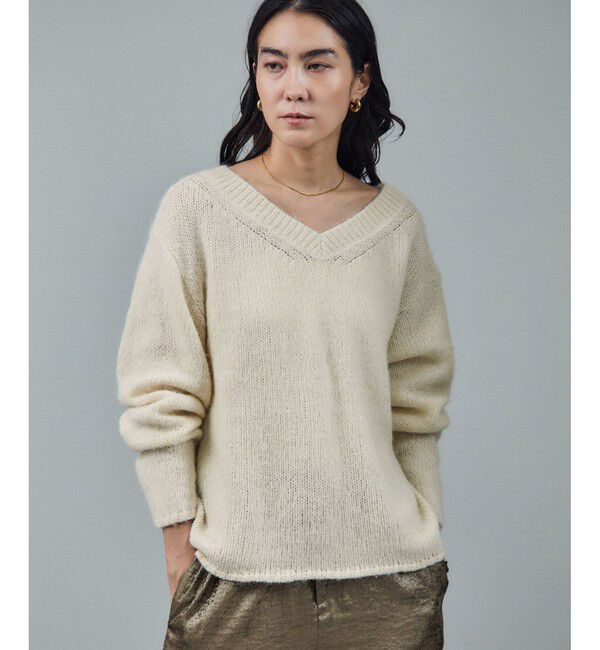 SALON adam et rope'「コットンウールメランジVネックニットプルオーバー」|ニット・セーター|オフホワイト(15)