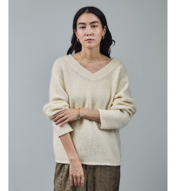 SALON adam et rope'「コットンウールメランジVネックニットプルオーバー」|ニット・セーター|