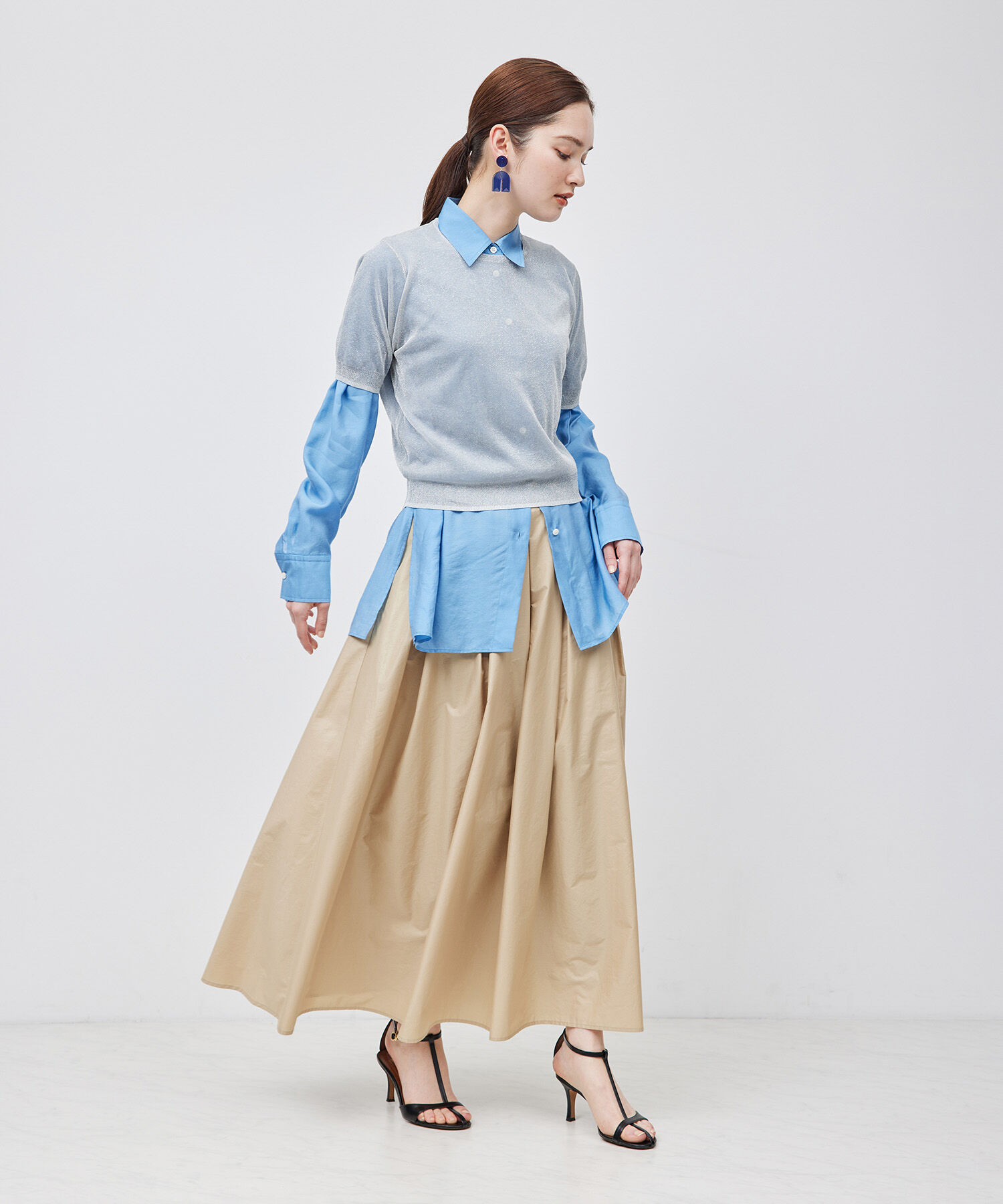 ROPE「【洗える】ラメシアーニット半袖プルオーバー【アンサンブル対応】」|ニット・セーター|