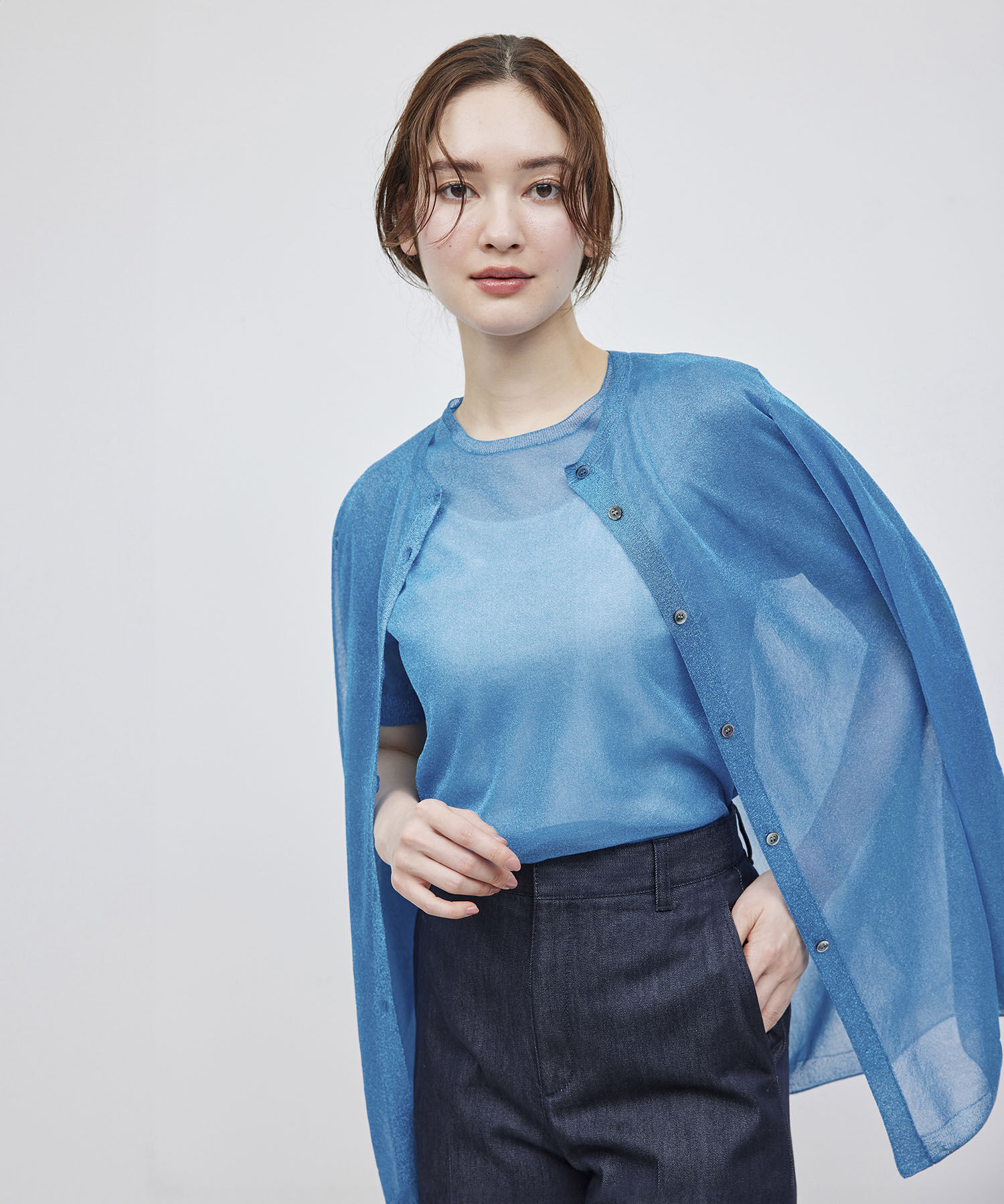 ROPE「【洗える】ラメシアーニット半袖プルオーバー【アンサンブル対応】」|ニット・セーター|