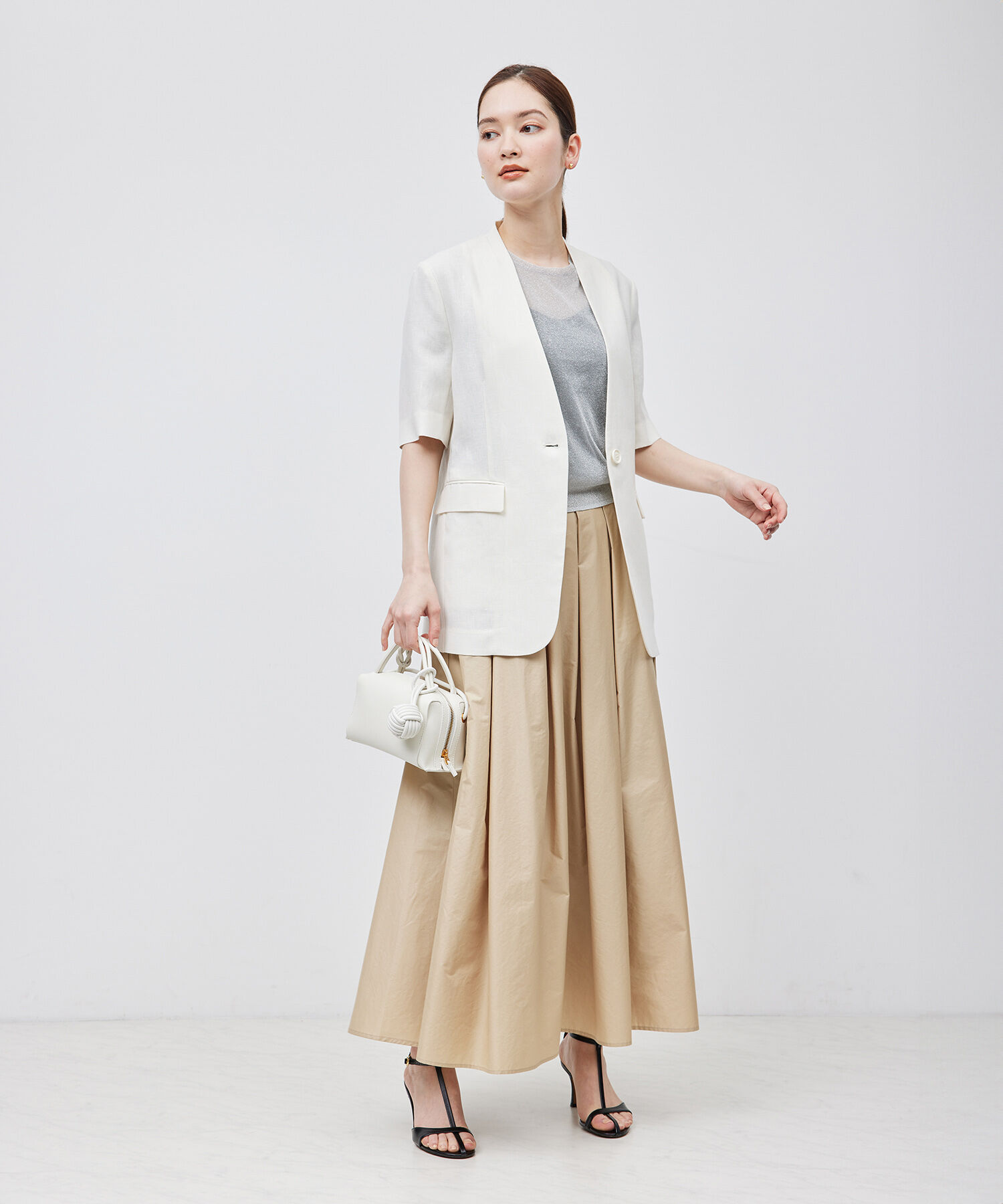 ROPE「【洗える】ラメシアーニット半袖プルオーバー【アンサンブル対応】」|ニット・セーター|