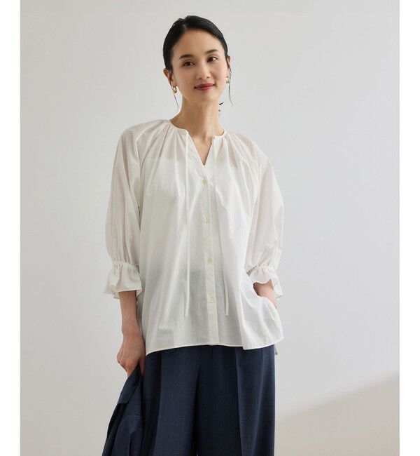 ROPE「【洗える】タイプライターハーフスリーブブラウス/お仕事・通勤対応」|シャツ・ブラウス|