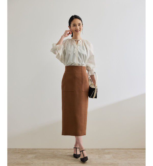 ROPE「【洗える】タイプライターハーフスリーブブラウス/お仕事・通勤対応」|シャツ・ブラウス|