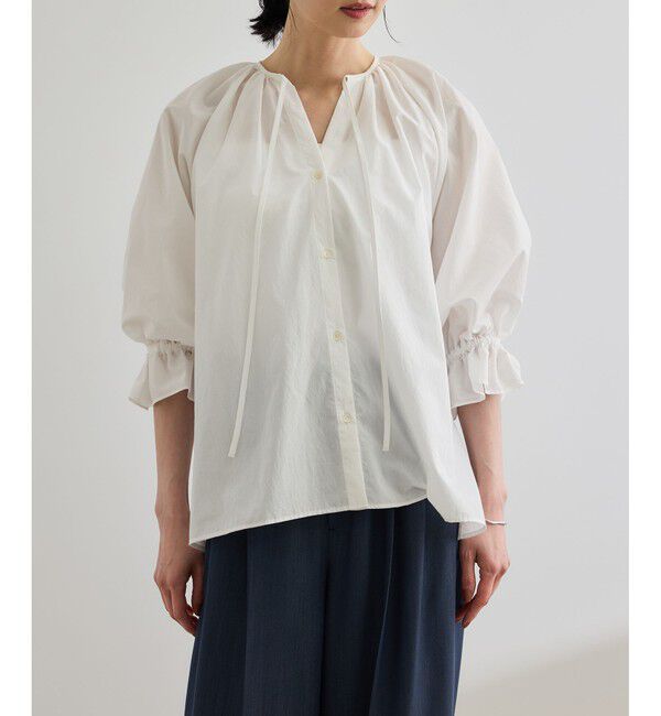 ROPE「【洗える】タイプライターハーフスリーブブラウス/お仕事・通勤対応」|シャツ・ブラウス|