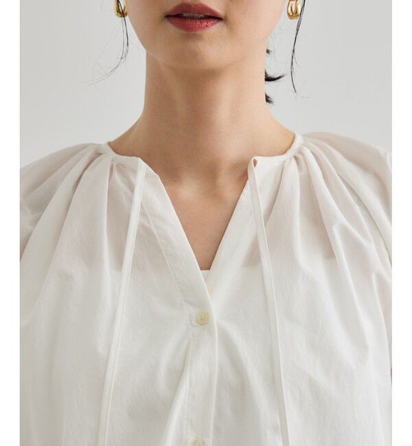 ROPE「【洗える】タイプライターハーフスリーブブラウス/お仕事・通勤対応」|シャツ・ブラウス|