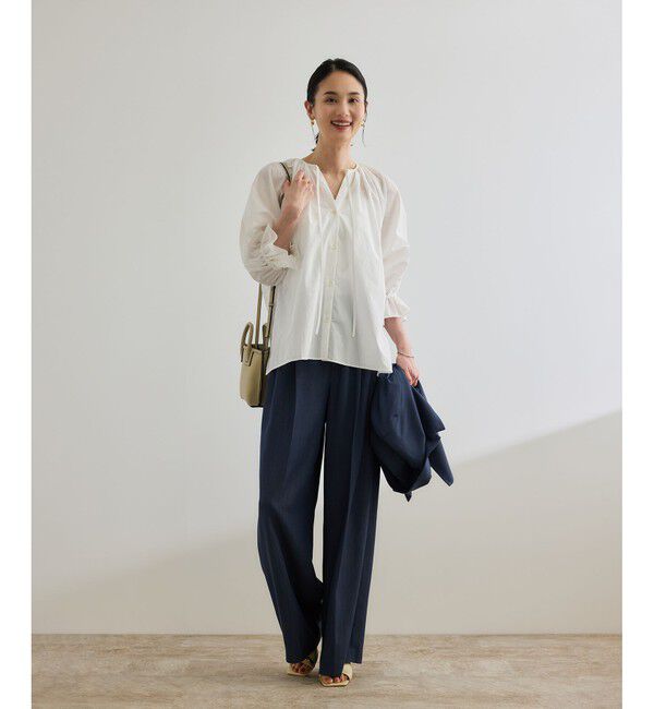 ROPE「【洗える】タイプライターハーフスリーブブラウス/お仕事・通勤対応」|シャツ・ブラウス|