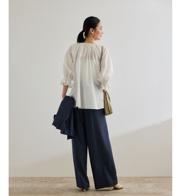 ROPE「【洗える】タイプライターハーフスリーブブラウス/お仕事・通勤対応」|シャツ・ブラウス|