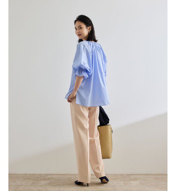 ROPE「【洗える】タイプライターハーフスリーブブラウス/お仕事・通勤対応」|シャツ・ブラウス|