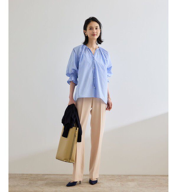 ROPE「【洗える】タイプライターハーフスリーブブラウス/お仕事・通勤対応」|シャツ・ブラウス|