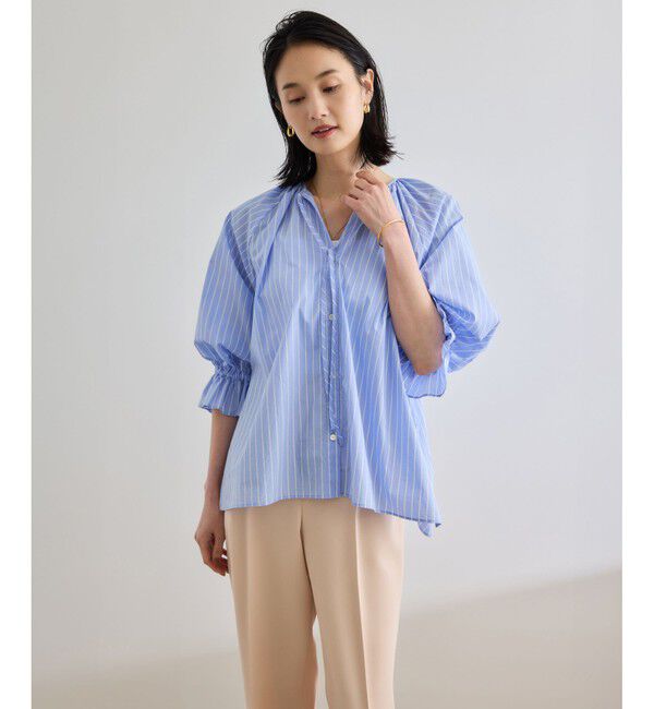 ROPE「【洗える】タイプライターハーフスリーブブラウス/お仕事・通勤対応」|シャツ・ブラウス|