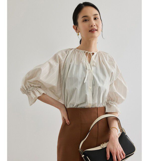 ROPE「【洗える】タイプライターハーフスリーブブラウス/お仕事・通勤対応」|シャツ・ブラウス|ホワイト系(11)