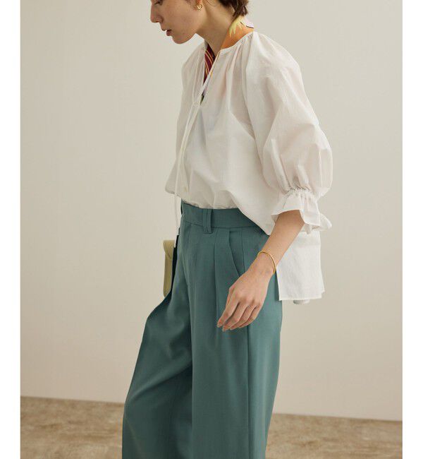 ROPE「【洗える】タイプライターハーフスリーブブラウス/お仕事・通勤対応」|シャツ・ブラウス|