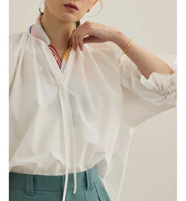 ROPE「【洗える】タイプライターハーフスリーブブラウス/お仕事・通勤対応」|シャツ・ブラウス|