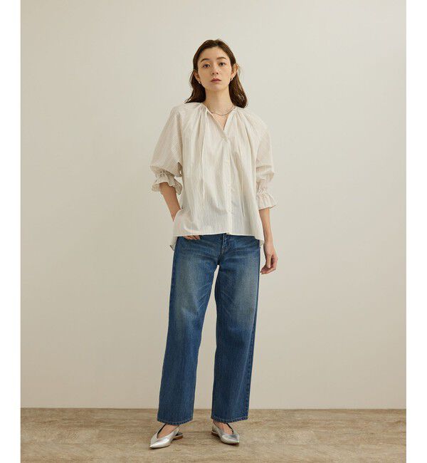 ROPE「【洗える】タイプライターハーフスリーブブラウス/お仕事・通勤対応」|シャツ・ブラウス|