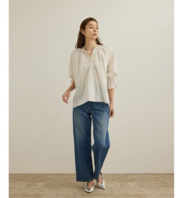 ROPE「【洗える】タイプライターハーフスリーブブラウス/お仕事・通勤対応」|シャツ・ブラウス|