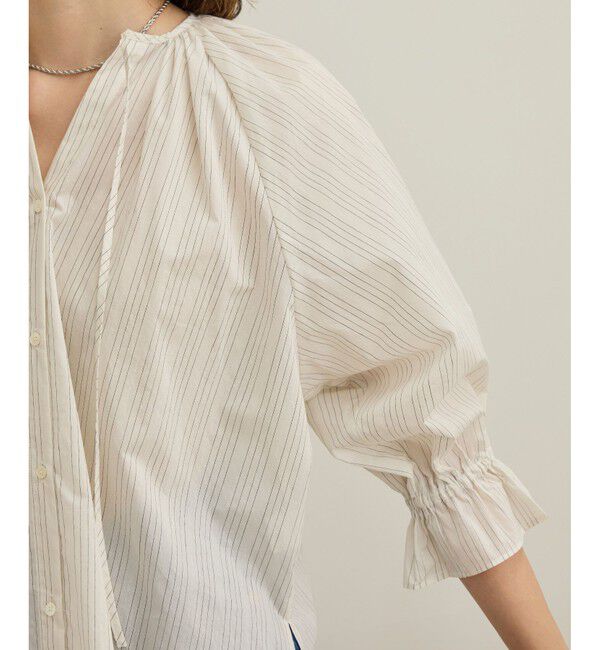 ROPE「【洗える】タイプライターハーフスリーブブラウス/お仕事・通勤対応」|シャツ・ブラウス|