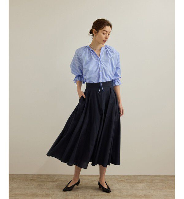 ROPE「【洗える】タイプライターハーフスリーブブラウス/お仕事・通勤対応」|シャツ・ブラウス|