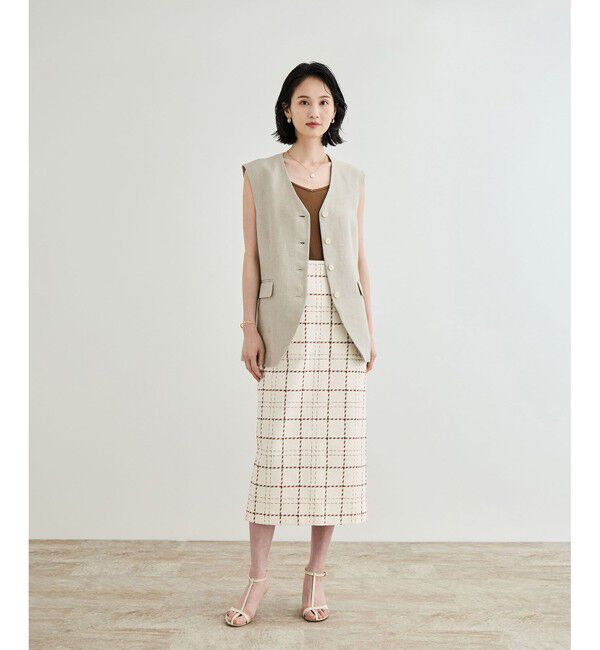 ROPE「【洗える】ツイードチェック ポケット付きタイトスカート」|スカート|