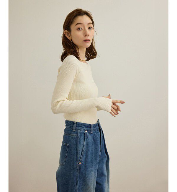 ROPE「【洗える】ワイドリブスクエアネックニット」|ニット・セーター|