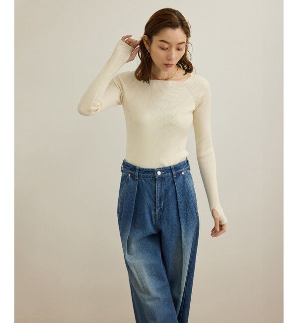 ROPE「【洗える】ワイドリブスクエアネックニット」|ニット・セーター|