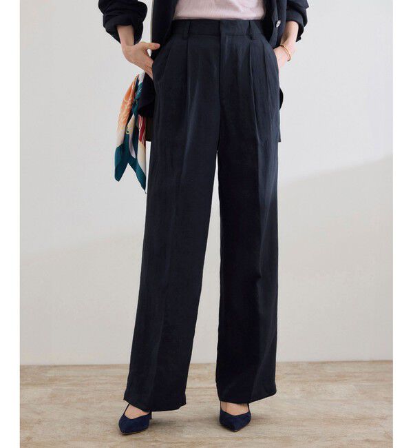 ROPE「レーヨンリネン センタープレスパンツ【セットアップジャケット・ワンピース対応】」|チノ|ネイビー(40)