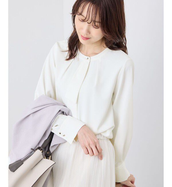 Rope&rsquo;Picnic「ジョーゼット配色ボウタイ風ブラウス/セレモニー・通勤対応」|シャツ・ブラウス|