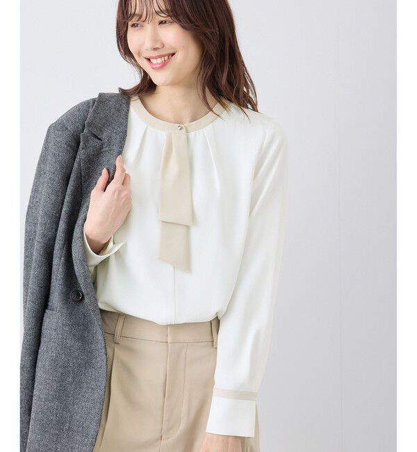 Rope&rsquo;Picnic「ジョーゼット配色ボウタイ風ブラウス/セレモニー・通勤対応」|シャツ・ブラウス|