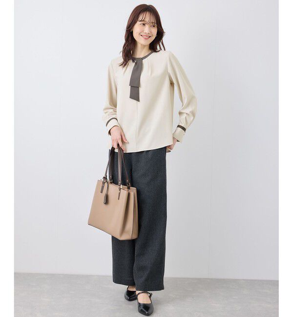 Rope&rsquo;Picnic「ジョーゼット配色ボウタイ風ブラウス/セレモニー・通勤対応」|シャツ・ブラウス|