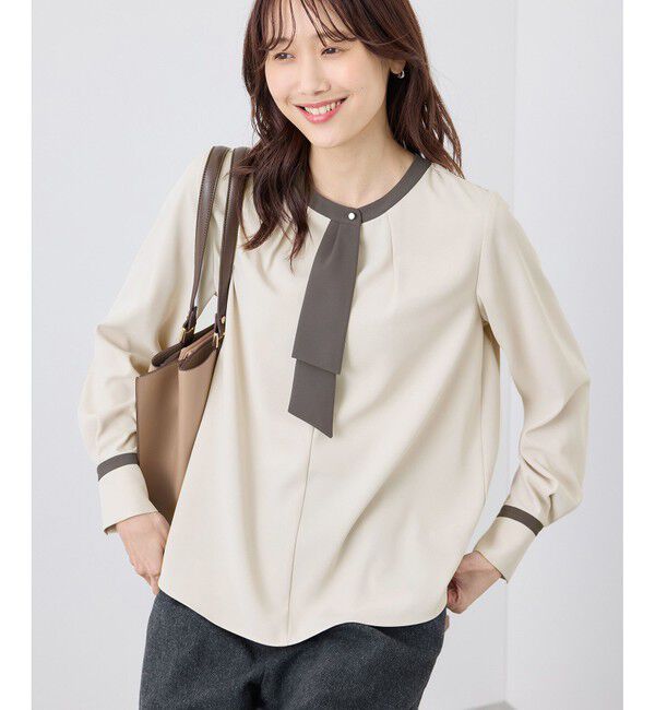 Rope&rsquo;Picnic「ジョーゼット配色ボウタイ風ブラウス/セレモニー・通勤対応」|シャツ・ブラウス|