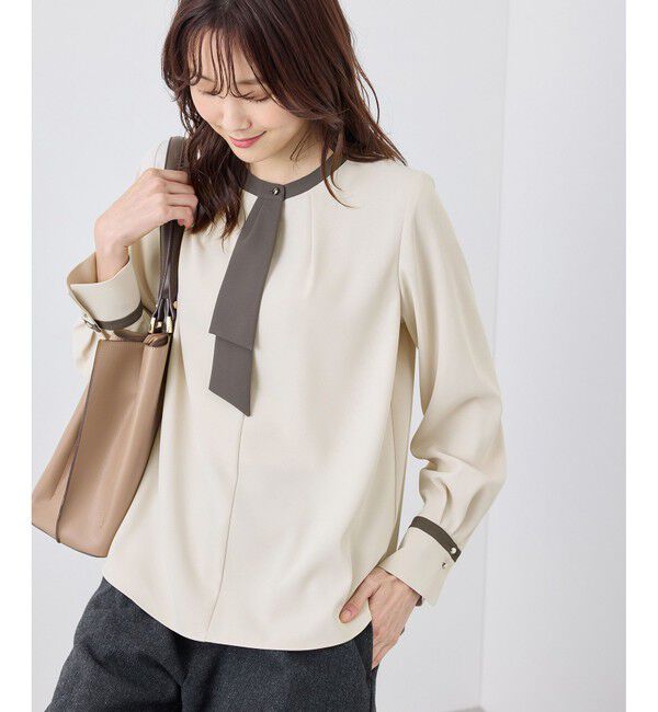 Rope&rsquo;Picnic「ジョーゼット配色ボウタイ風ブラウス/セレモニー・通勤対応」|シャツ・ブラウス|