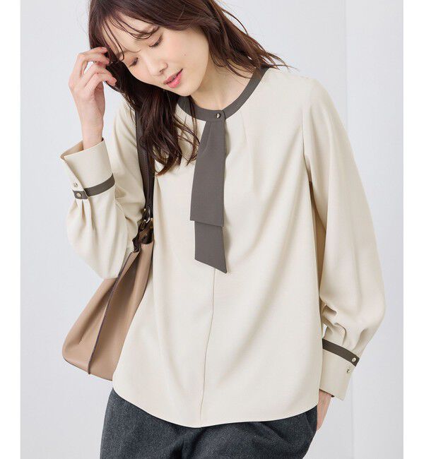 Rope&rsquo;Picnic「ジョーゼット配色ボウタイ風ブラウス/セレモニー・通勤対応」|シャツ・ブラウス|