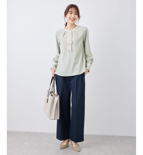 Rope&rsquo;Picnic「ジョーゼット配色ボウタイ風ブラウス/セレモニー・通勤対応」|シャツ・ブラウス|