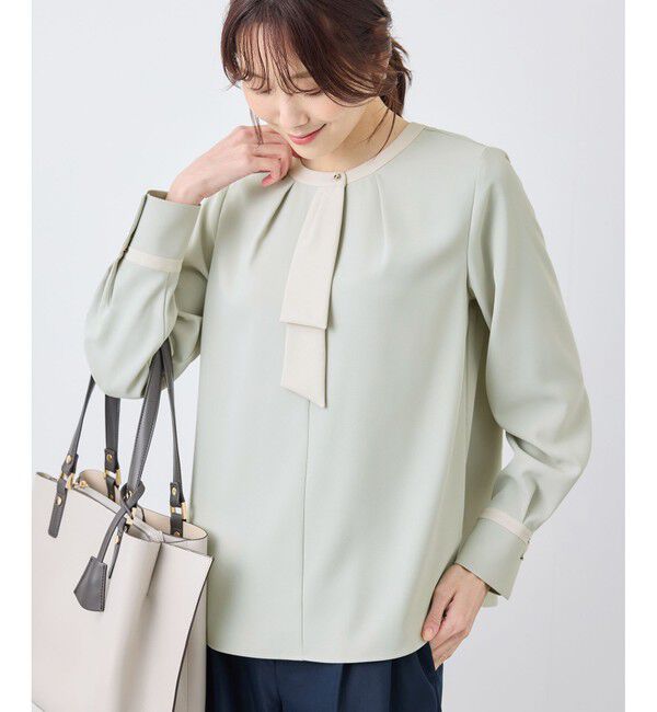 Rope&rsquo;Picnic「ジョーゼット配色ボウタイ風ブラウス/セレモニー・通勤対応」|シャツ・ブラウス|