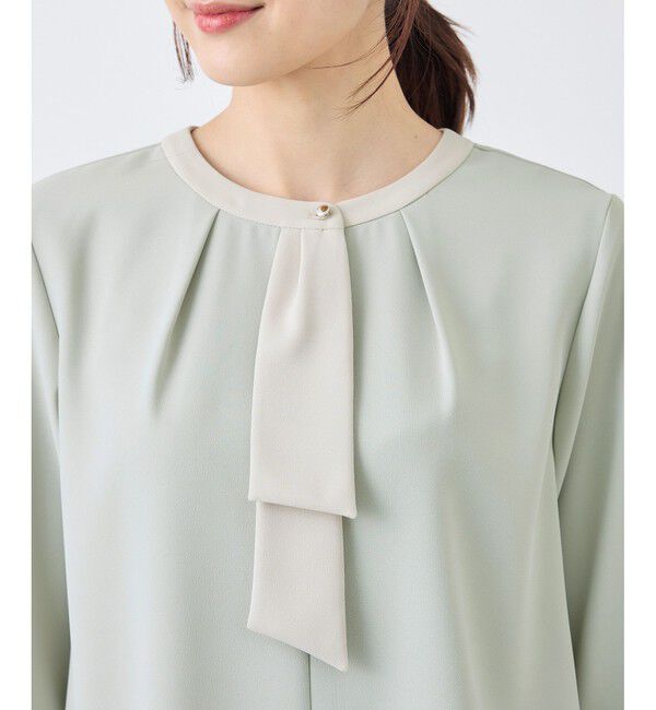 Rope&rsquo;Picnic「ジョーゼット配色ボウタイ風ブラウス/セレモニー・通勤対応」|シャツ・ブラウス|