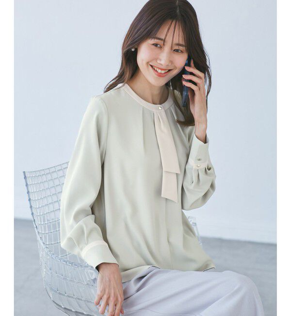 Rope&rsquo;Picnic「ジョーゼット配色ボウタイ風ブラウス/セレモニー・通勤対応」|シャツ・ブラウス|