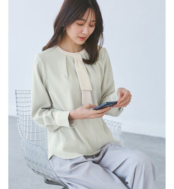 Rope&rsquo;Picnic「ジョーゼット配色ボウタイ風ブラウス/セレモニー・通勤対応」|シャツ・ブラウス|