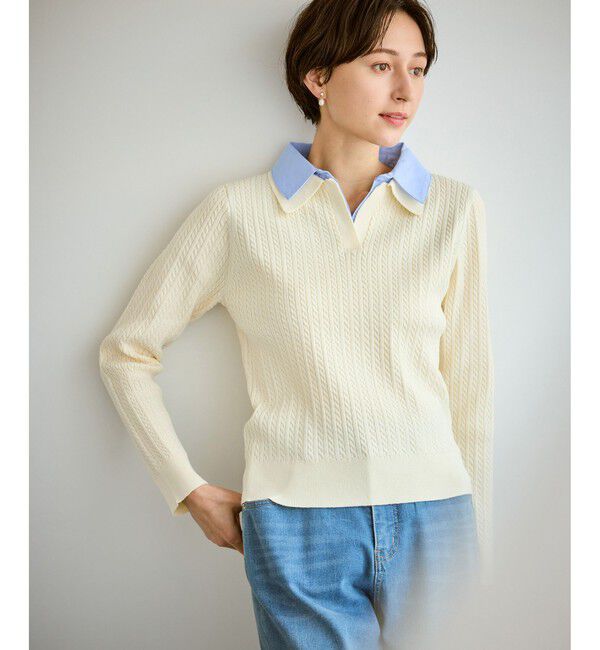 Rope&rsquo;Picnic「ダブルカラーミニケーブルニット」|ニット・セーター|