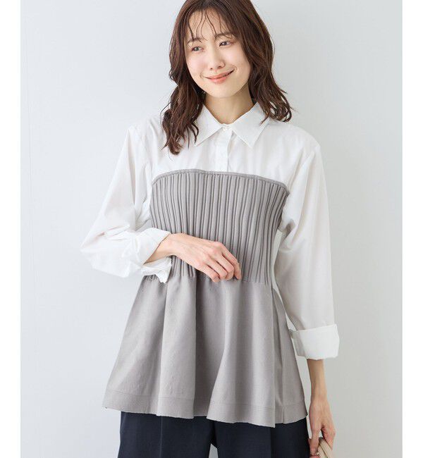 Rope&rsquo;Picnic「シャツドッキングペプラムニット」|シャツ・ブラウス|
