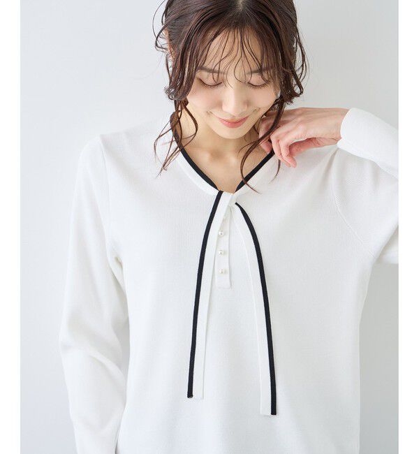 Rope&rsquo;Picnic「配色リボンパールニット」|ニット・セーター|オフホワイト(15)