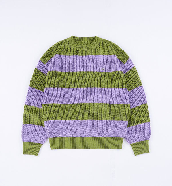  「チェッカー／ボーダー切り替えビッグニット」|ニット・セーター|