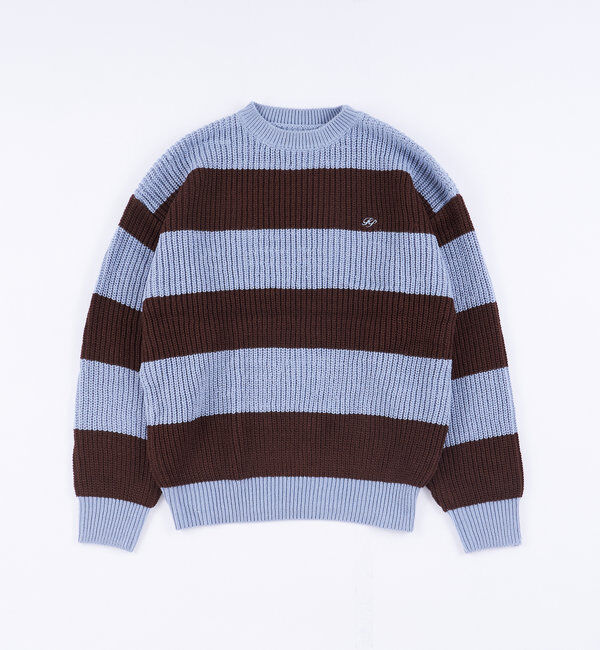  「チェッカー／ボーダー切り替えビッグニット」|ニット・セーター|