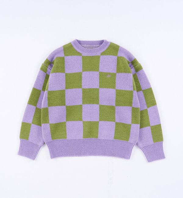  「チェッカー／ボーダー切り替えビッグニット」|ニット・セーター|