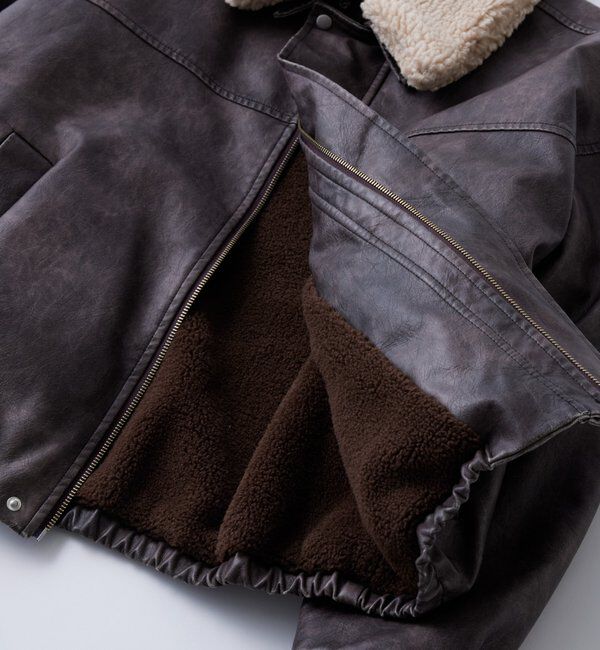  「3way ヴィンテージライクレザーボアブルゾン」|ブルゾン・スタジャン|