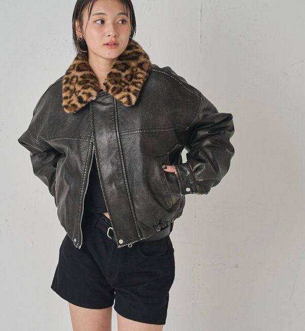  「3way ヴィンテージライクレザーボアブルゾン」|ブルゾン・スタジャン|