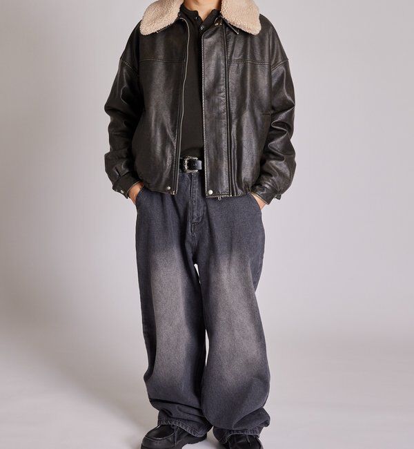  「3way ヴィンテージライクレザーボアブルゾン」|ブルゾン・スタジャン|