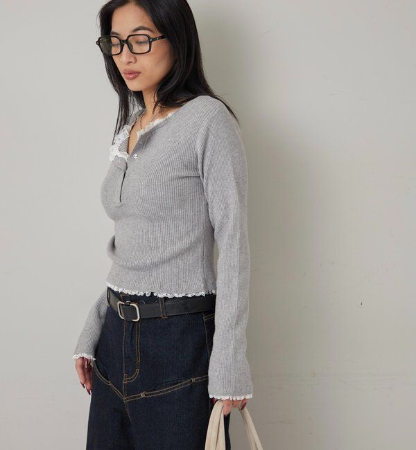  「レースレイヤードヘンリーニット」|ニット・セーター|