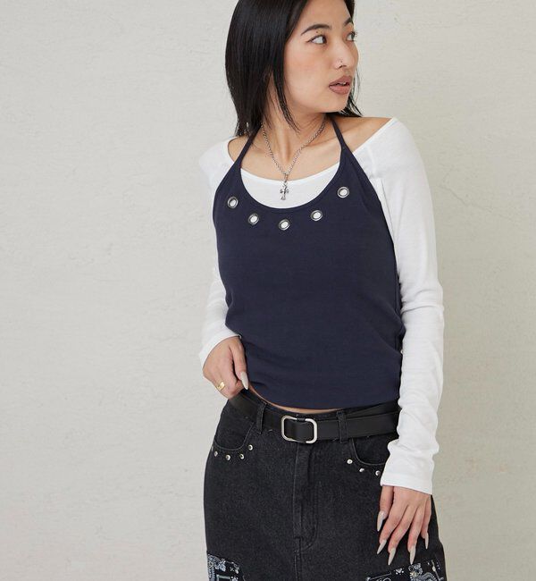  「アイレットホルターレイヤードトップス」|Tシャツ・カットソー|