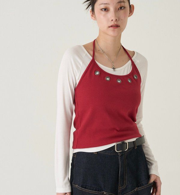 「アイレットホルターレイヤードトップス」|Tシャツ・カットソー|