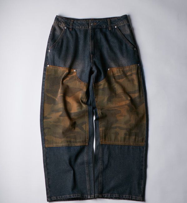  「KOOKY'Nダブルニー切り替えデニム」|デニム|ネイビー